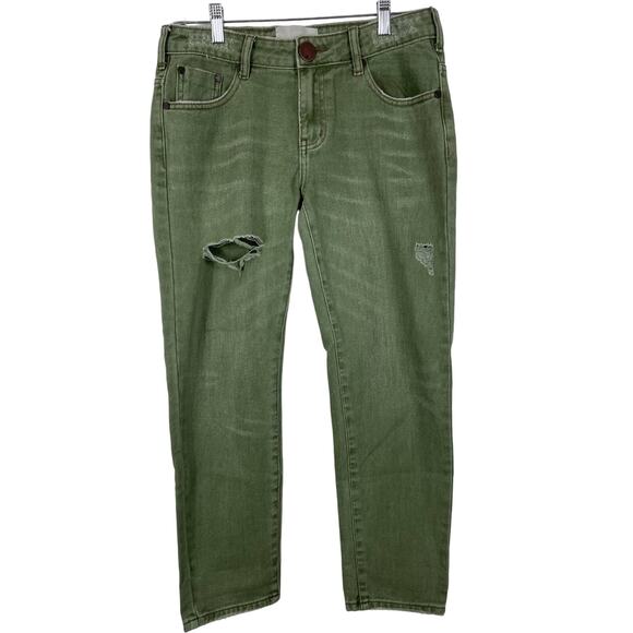 One Teaspoon Green Distressed Whiskering Straight Leg Women's Jeans 25 - Picture 1 of 4
